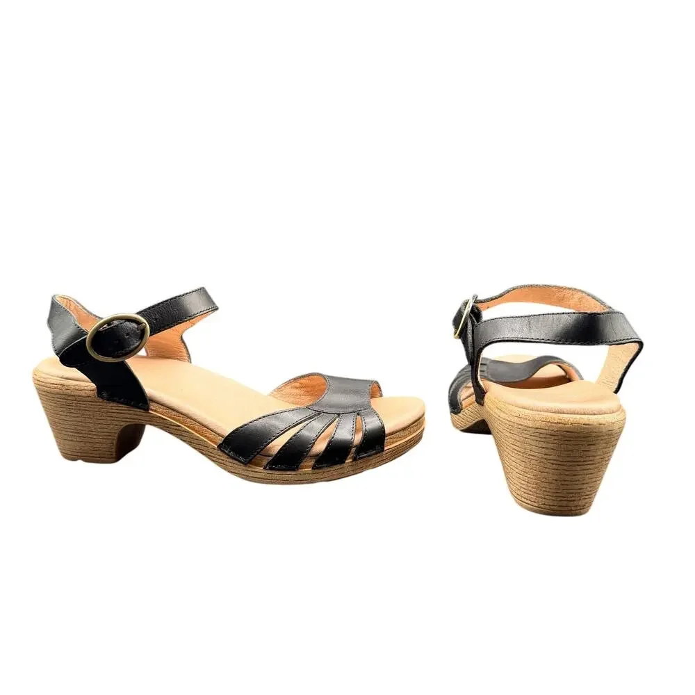 Dansko Leather Heeled Sandals Black Ankle Strap EU 38 US 7.5-8 Comfort